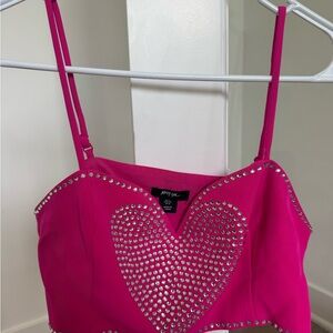 Nasty Gal Premium Tailored Diamanté Heart Brallete (Pink Studded Heart Top)